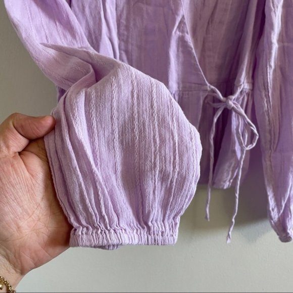 American Eagle Lilac purple peplum wrap blouse long sleeves size small - Picture 5 of 9